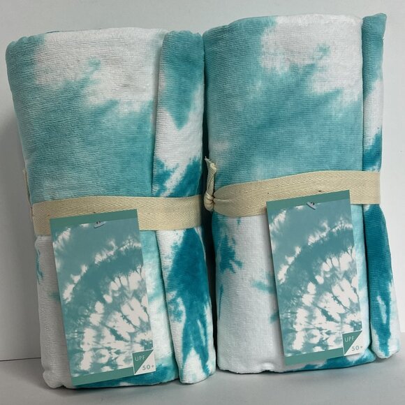 POTTERY BARN TEEN Set of 2 Tie Dye Burst Beach Towels TEAL NEW NWT PB TEEN - Picture 5 of 13